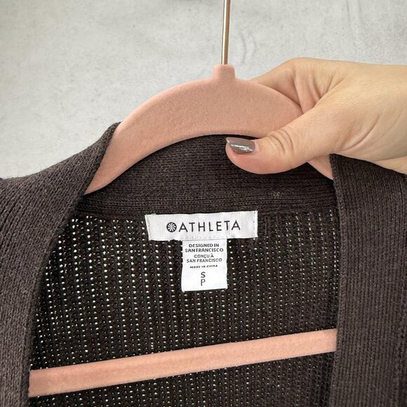 Athleta Sweater Womens Small Brown Long Open Front Knit Cardigan Pockets - Picture 2 of 11